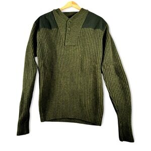 LL BEAN Mens Commando Henly Style Elbow Patch Sweater Sz L reg